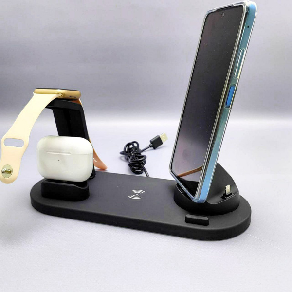 Многофункциональная зарядная ДОК-станция Multifunction charging stand 6 в 1 iPhone/Android/Micro USB phone/Type-C phone (5 разъемов, беспроводная зарядка, для телефонов/наушников/часов)